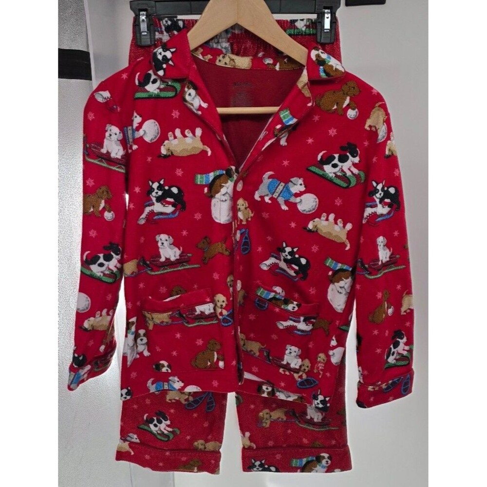 Nick & Nora Christmas Flannel 2-piece pajama set with a red puppy dog print